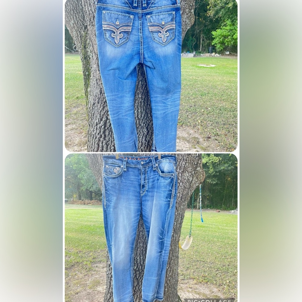 ROCK REVIVAL EASY BOOT 34 BLING WOMENS FLAP POCKET RHINESTONE DENIM COWGIRL JEAN